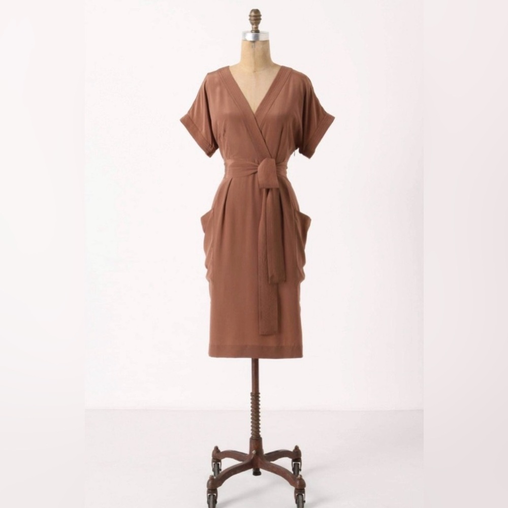 Maeve by Anthropologie Corliss 100% Silk Faux Wrap Dress Sz 0